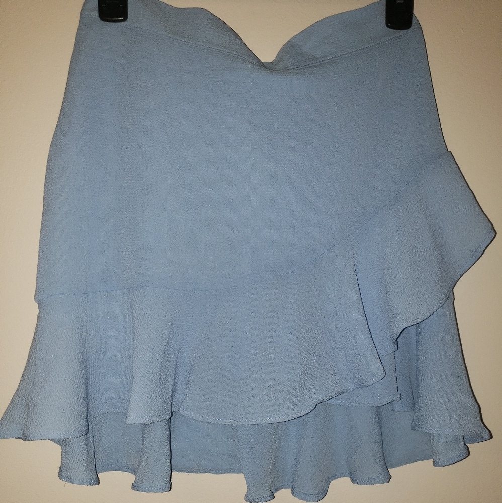 Ruffle Hem Dusty Blue Mini Skirt